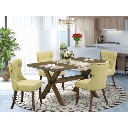 East West Furniture 5 Piece X-Style Dining Room Set - Distressed Jacobean X776SI737-5